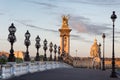 Empty Alexander III bridge in Paris in the early morning Royalty Free Stock Photo
