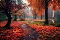 Empty alley in autumn city park