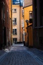 Empty alley in the Old Town in Stockholm city Royalty Free Stock Photo