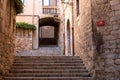 Empty alley with stone stairs in the old town, Girona Royalty Free Stock Photo