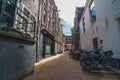 Empty Amsterdam downtown street without people. Netherlands coronavirus covid-19 outbreak, city in quarantine Royalty Free Stock Photo