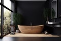 concrete luxury bathroom bathtub interior furniture home modern wood design black. Generative AI. Royalty Free Stock Photo