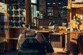 Empty armchair at a workplace of a qualified barber