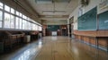 Empty Asian classroom with rows of desks and chairs at a school during quarantine period Royalty Free Stock Photo