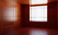 Empty Asian style wooden room with window. Japanese modern design with the wood plank. Architecture and interior concept. Royalty Free Stock Photo