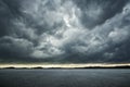 Empty asphalt ground floor with dramatic windstorm clouds sky