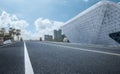 Empty asphalt road and city buildings skyline Royalty Free Stock Photo