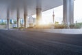 Empty asphalt road with cityscape and skyline of Shanghai Royalty Free Stock Photo