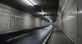 Empty Asphalt Road Tunnel with Overhead Lights and Concrete Walls Royalty Free Stock Photo