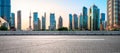 Empty asphalt road and famous architectural landscape skyline in Shanghai