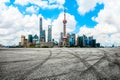 Empty asphalt road and famous architectural landscape skyline in Shanghai