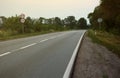 Empty asphalt road and floral field of different grass and flowers in evening time Royalty Free Stock Photo