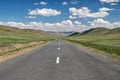 Empty asphalt road in Mongolia between mongolian towns Tsagaannuur and Bayan-Olgii