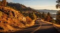 Empty asphalt road and mountain natural scenery on a sunny day. Fall time, autumn scene Royalty Free Stock Photo