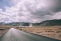 empty asphalt road in mountain valley and cloudy sky in Indian Himalayas, Royalty Free Stock Photo