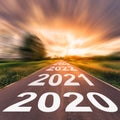 Empty asphalt road and New year 2020 concept. Driving on an empty road to Goals 2020 Royalty Free Stock Photo