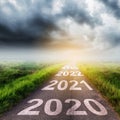 Empty asphalt road and New year 2020 concept. Driving on an empty road to Goals 2020 Royalty Free Stock Photo