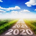 Empty asphalt road and New year 2020 concept. Driving on an empty road to Goals 2020