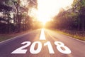 Empty asphalt road and New year 2018 goals concept. Royalty Free Stock Photo