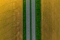Empty asphalt road among wheat fields. View from above. Royalty Free Stock Photo