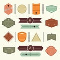 Empty assorted shapes modern labels, banners, stickers, and dividers flat design elements set on beige Royalty Free Stock Photo