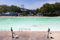 Empty Astoria Park Pool during Summer with the Triborough Bridge in the Background in Astoria Queens New York