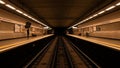 Empty Athens Metro Station Platform with Lone Figure Waiting for Train Royalty Free Stock Photo