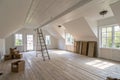 Empty attic rooms after ceiling and wall work completed Royalty Free Stock Photo