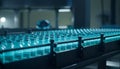 Empty auditorium illuminated by blue lighting equipment, modern stage theater generated by AI Royalty Free Stock Photo