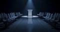 Empty Auditorium with Podium and Spotlight seats chairs Royalty Free Stock Photo