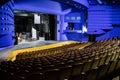 Empty auditorium and stage in the theater. Rehearsal of the play Royalty Free Stock Photo