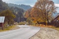 Empty autumn road with colorful trees Royalty Free Stock Photo