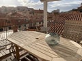 Empty balcony in the morning with the europe town view in dubrovnik Royalty Free Stock Photo