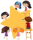 Empty banner star shape with many kids cartoon character Royalty Free Stock Photo
