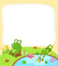 Empty banner template with frogs living in the pond