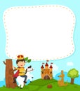 Empty banner template with kid king on horseback