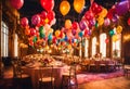 Empty banquet hall with served tables Royalty Free Stock Photo