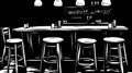 Bar Stools and Counter Sketch, Black and White Line Art Royalty Free Stock Photo