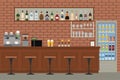 Empty bar interior. Pub with wooden counter, chairs and equipment. Royalty Free Stock Photo