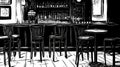 Black and White Bar Scene Sketch, Alcohol, Chairs Royalty Free Stock Photo