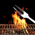 Empty Barbecue Grill With Bright Flames Closeup