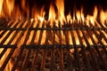 Empty Barbecue Grill Close-up With Bright Flames Royalty Free Stock Photo