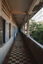 Empty barbed corridor in S21 Tuol Sleng Genocide Museum Phnom Penh Cambodia Royalty Free Stock Photo