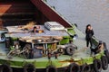 Empty barge on channel in China village