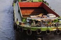 Empty barge on channel in China village