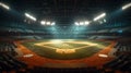 Empty baseball arena, stadium, sports ground with flashlights an