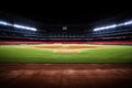 Empty baseball stadium floor against the backdrop of an empty stadium