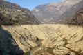 The empty basin of Verzasca dam on Switzerland Royalty Free Stock Photo
