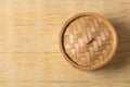 Empty basket of dim sum made by bamboo material. Chinese Traditional cuisine concept. Dumplings Dim Sum in bamboo steamer with Royalty Free Stock Photo