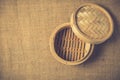 Empty basket of dim sum made by bamboo material. Chinese Traditional cuisine concept. Dumplings Dim Sum in bamboo steamer with Royalty Free Stock Photo